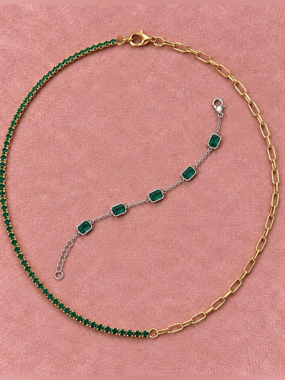 Emerald Green CZ Choker & Bracelet Bundle | 18K Gold Filled